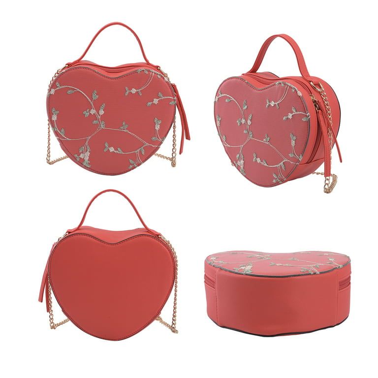 Shop LC Birthday Gifts Women Salmon Faux Leather Heart Shape Embroidery  Crossbody Bag Tote Bag