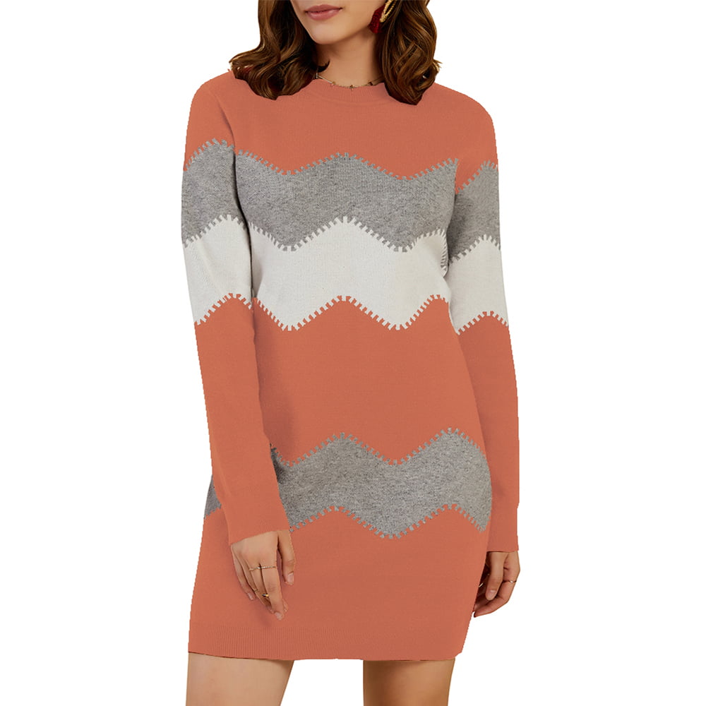 Uitpakken varkensvlees omhelzing Plnotme Women's Casual Long Sleeve Striped Sweater Dress Slim Fit Sweater  Dress - Walmart.com