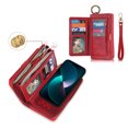 thumbnail image 4 of Allytech Wallet Case for iPhone 15 Pro, Zipper Pocket + Card Slots, [Full Body Protection] PU Leather Zipper Wallet Detachable Magnetic Phone Case with Wristband & Buckle - Red, 4 of 9