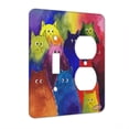 thumbnail image 1 of KuzmarK™ 2 Gang Single Toggle / Single Duplex Wall Plate - Very Colorful Two Toned Silly Maine Coon Kitties Rainbow Background Art by Denise Every, 1 of 1