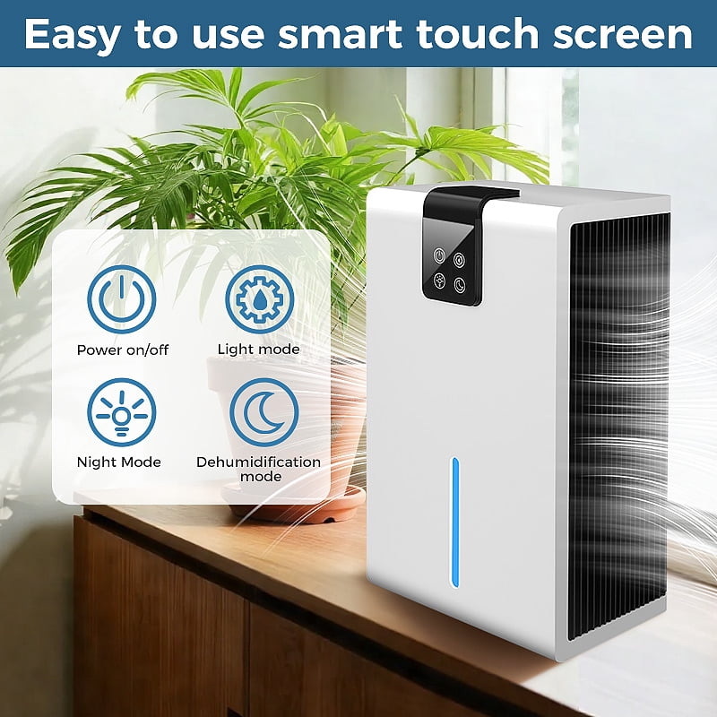 Portable Dehumidifier, 2.8L Water Tank, 3-in-1 Dehumidifier with Air Purifier & Dryer Function, 90W Ultra-Quiet Dehumidifier for Home Bedroom Bathroom, White