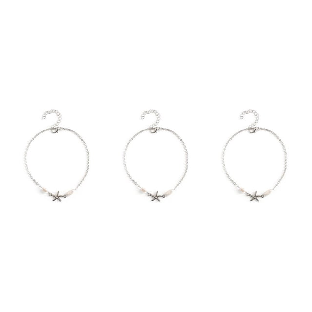 maskred Chevilles Réglables Perle Étoile de Mer Simple Style Pied Décoration Mode Plage Accessoires Bracelets pour Filles Femmes Argent 3Set