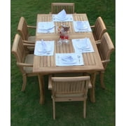 Teak Dining Set:6 Seater 7 Pc - 94" Rectangle Table and 6 Stacking Arbor Arm Chairs Outdoor Patio Grade-A Teak Wood WholesaleTeak #WMDSABc
