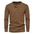 thumbnail image 6 of Mens Long Sleeve Henley Shirts Muscle Fit Ribbed Knit T-Shirt Lightweight Thermal Undershirts Workout Athletic Tee Shirt Brown L, 6 of 9