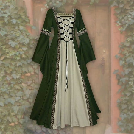 

Yohome Women Vintage Retro Gothic Long Sleeve Splicing Dress Long Gown