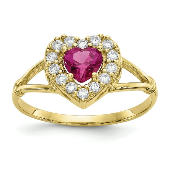 Primal Gold 10 Karat Yellow Gold Red and White Cubic Zirconia Heart Ring