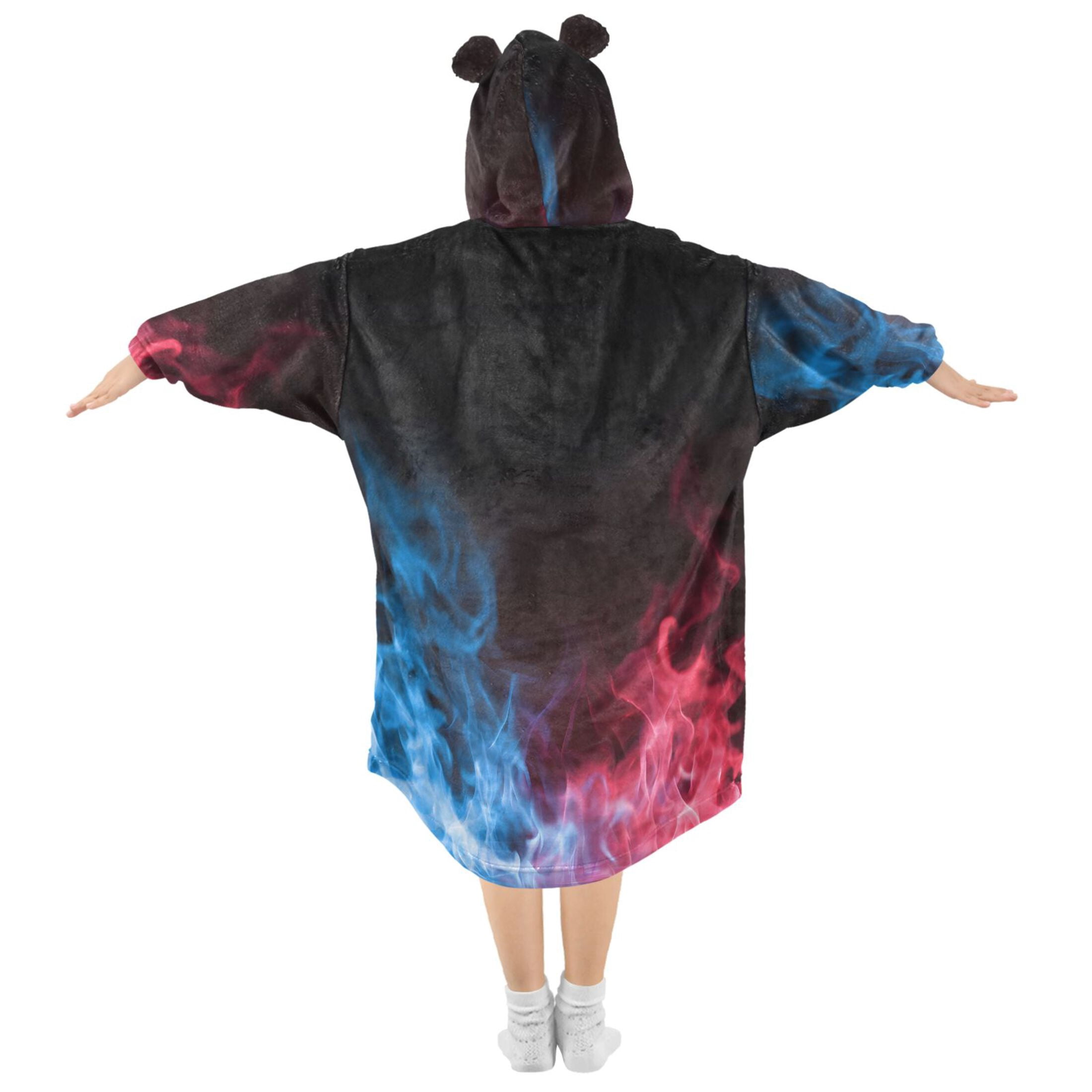 joogoo Wearable Blanket Hoodie Red Blue Flames for Flannel Sherpa Pocket 3-14 YR S