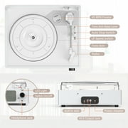 RetroAudio Record Player Turntable Bluetooth Vinyl Record Player Wireless Audio Turntable,Silver White