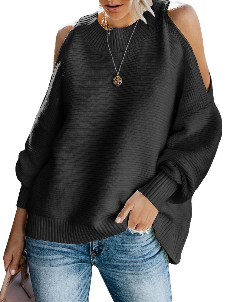 Womens Cold Shoulder Sweaters Batwing 