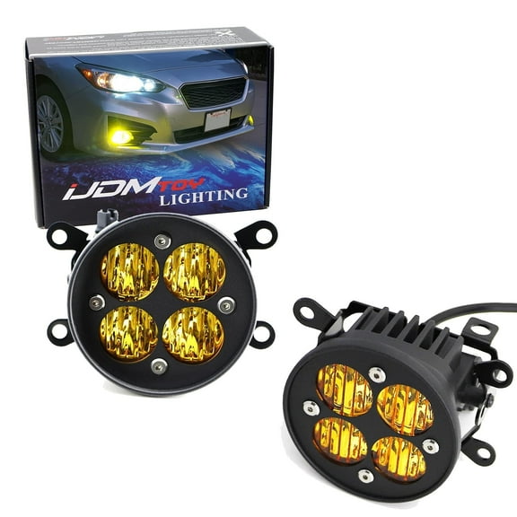 Yellow Lens 24W High Power LED Wide Angle SAE Flood Beam Fog Light Kit w/Built-On Mounting Brackets For Subaru WRX STI XV Crosstrek Impreza BRZ Forester, etc