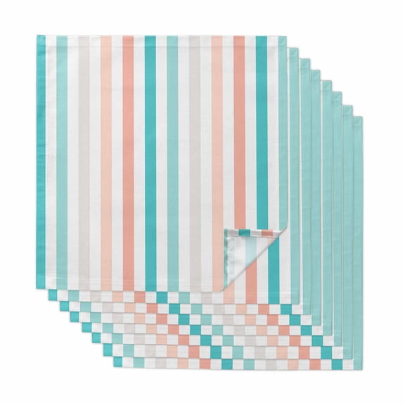 Aqua Teal Stripe Cloth Napkins, Geometric Grey White Vertical Striped Washable and Reusable Dinner Napkins Set of 8, Table Napkin for Kitchen Party Birthday Wedding Hotel Housewarming 20"x20"