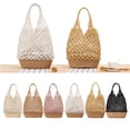 thumbnail image 4 of Bolsa de Paja de Embrague Salvador Bolsa de Playa Tote de Tejido de Red de Pesca para Mujer Blanco, 4 of 6