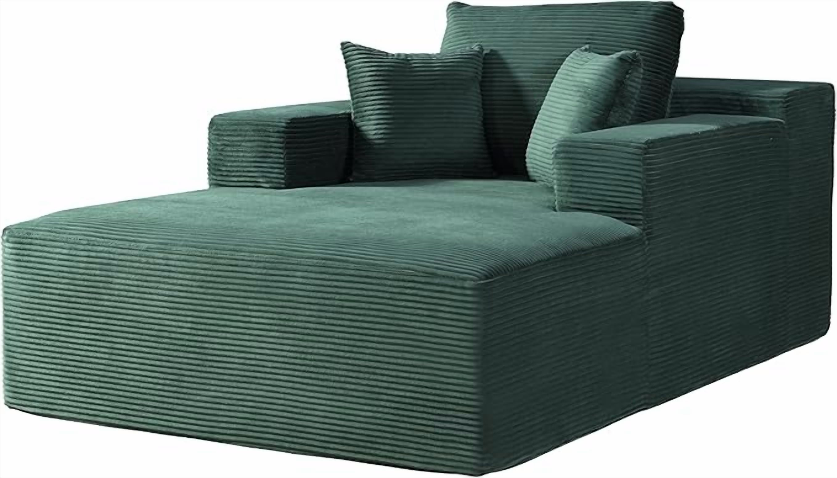 Chaise Lounge Chair Indoor – Oversized Corduroy Couch with Wide Armrest & Throw Pillows, Cozy Boneless Sleeper Sofa Bed Armchair