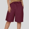 thumbnail image 5 of Xudanell Shorts For Women Knee Length Cotton Linen Wide Leg High Waisted Beach Summer Pants Casual Vacation Short Pant(Red,XXXL), 5 of 7