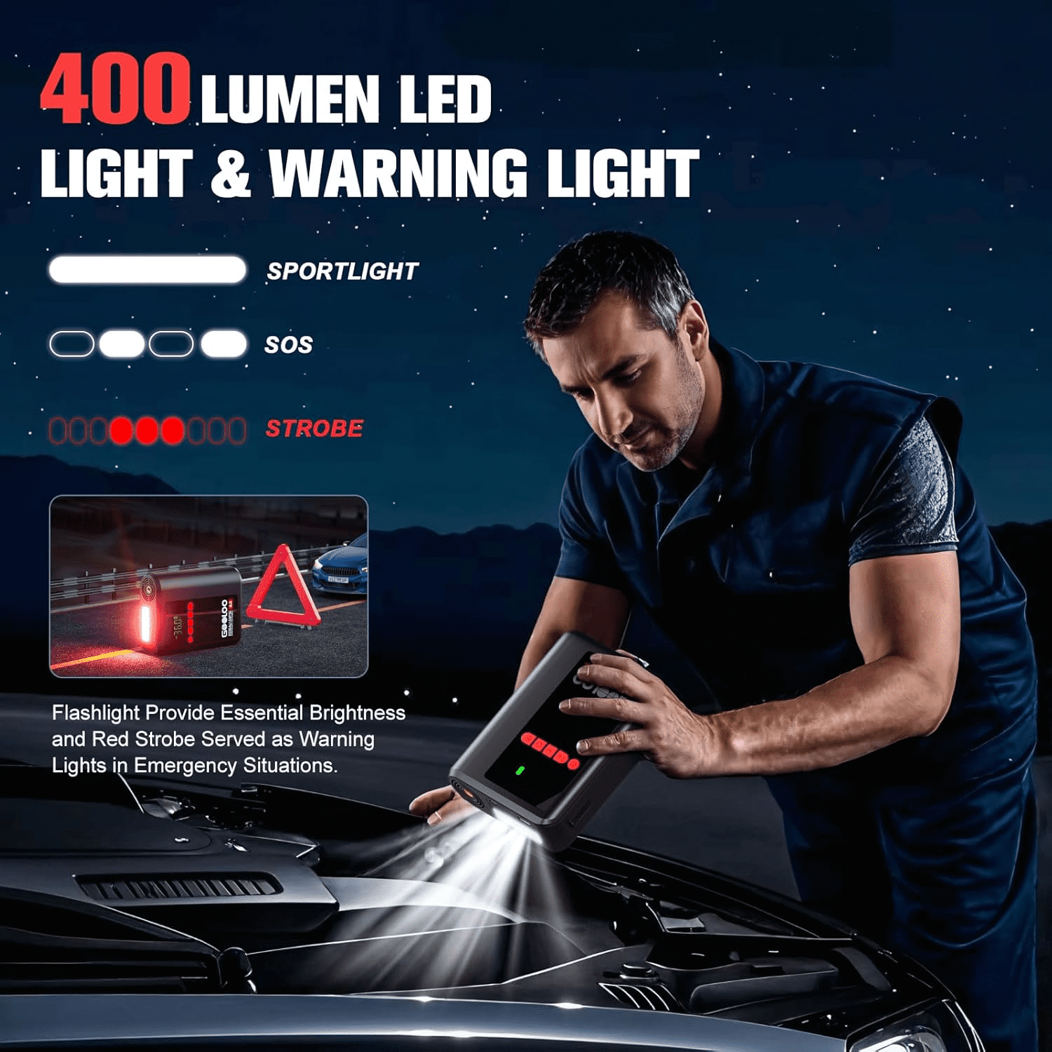 GOOLOO A2 8-in-1 Jump Starter with Air Compressor, 2500A Car Battery Booster (Up to 8L Gas/6L Diesel) 150 PSI Cordless Auto-Shutoff Tire Inflator, 12V Supersafe Lithium Jump Box with Jumper Cables