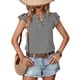 thumbnail image 1 of Blusa de manga corta con volantes Blusa de manga corta con escote en V y estampado de rayas para mujer, 1 of 5