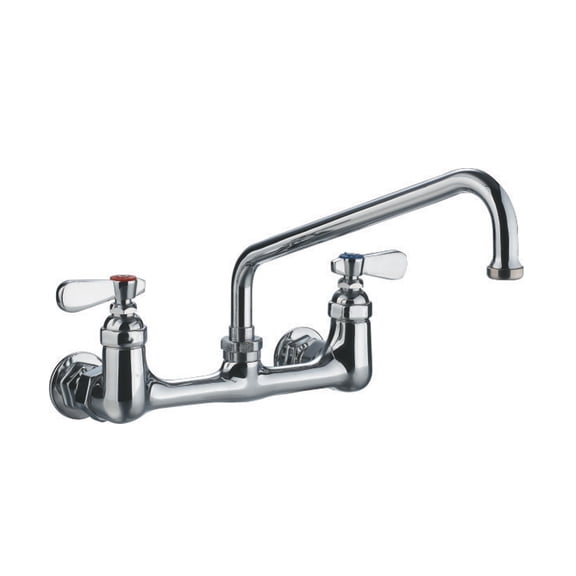 Heavy Duty Wall Mount Utility Faucet with an Extended Swivel Spout and Lever Handles - Polished Chrome