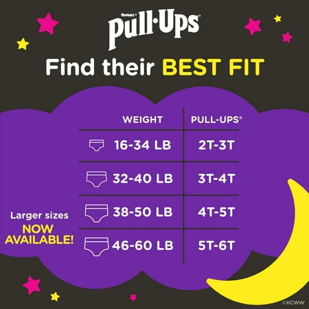 Pull-Ups Girls' Night-Time Training Pants, 2T-3T (16-34 lbs), 68 Ct (Select for More Options)