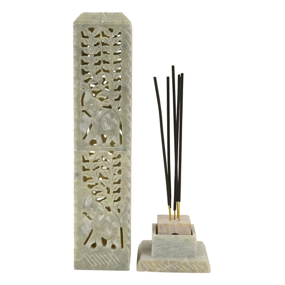 IBA Indianbeautifulart Handmade Stone Incense Stick Burner | Candle Stick Holder | Tea Light Burner , Perfect Elephant Carving for Gifting- Decorative Home and Kitchen Decor (10.5x 2.2 Inches)