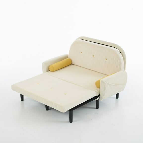 Corduroy Love Seat Soaf Livingroom Day Bed Recliner with Storage Pocket Usb Charger (Beige)