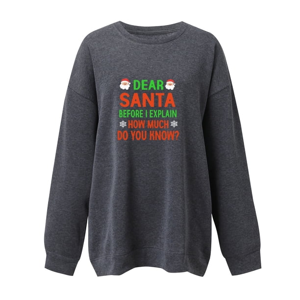 Sudadera sin capucha Gibobby para Mujer con estampado de navideñas gris L