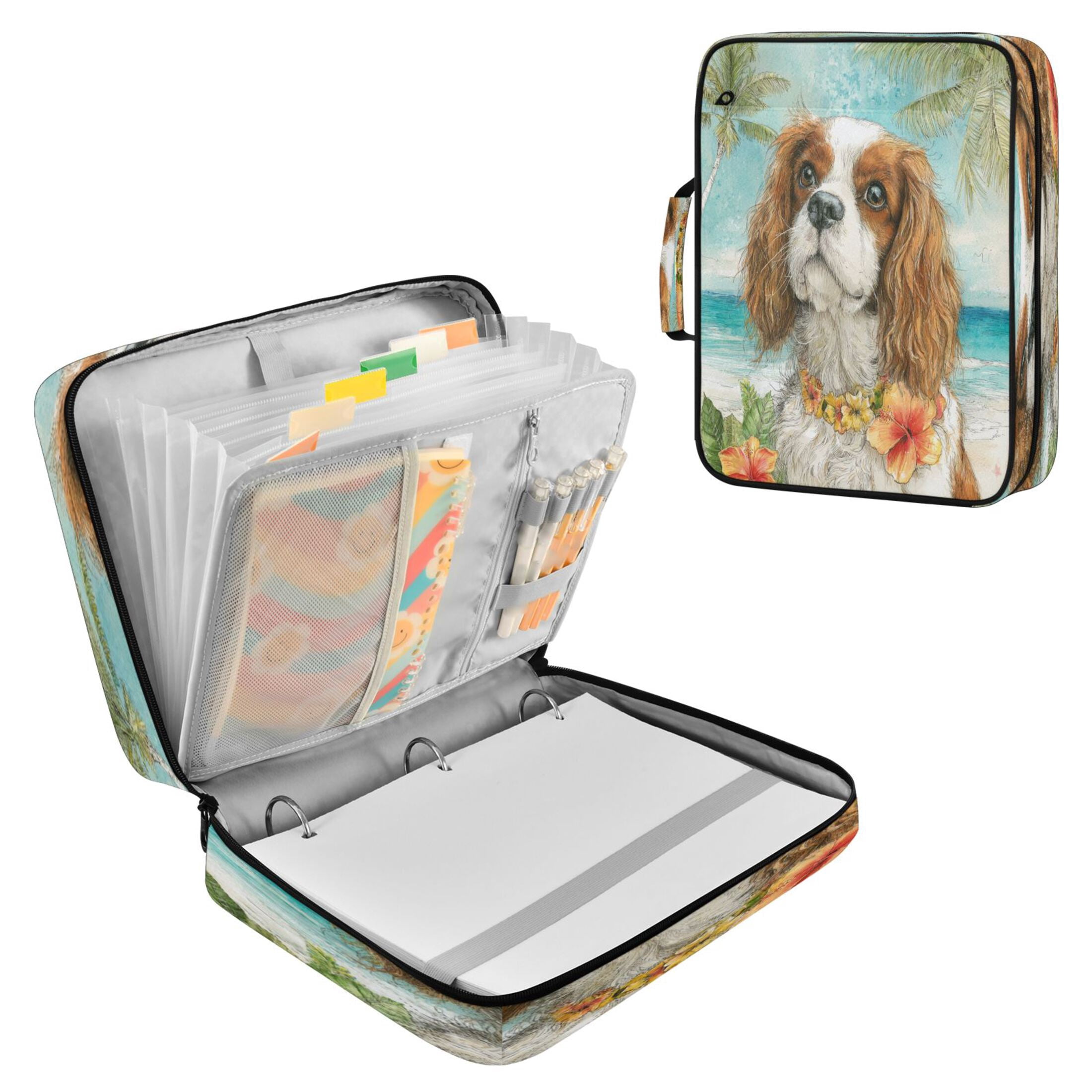 Wobogo Accordion File Folder with Zipper Expanding File Organizer 7 Pockets A4 Binder Case Nylon,Cavalier King Charles Spaniel Dog