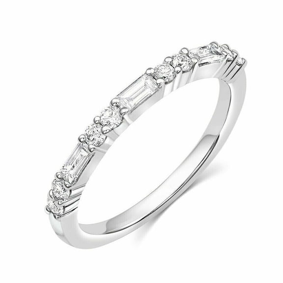2Ct Baguette White Diamond Half Eternity Wedding Band 14K White Gold Plated