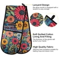 thumbnail image 2 of Yayeee Double Oven Mitt Kitchen Heat Resistant Baking 35" x7" Quilted Glove, Orange Colorful Flowers, 2 of 6