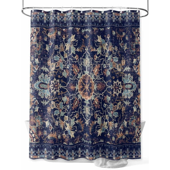 Navy Blue Boho Shower Curtain Set, Waterproof Shower Curtains for Bathroom, Abstract Art Ethnic Vintage Geometric Washable Fabric Cloth Bath Curtain for Bathtub Decoration with Hooks 48x72 Inches
