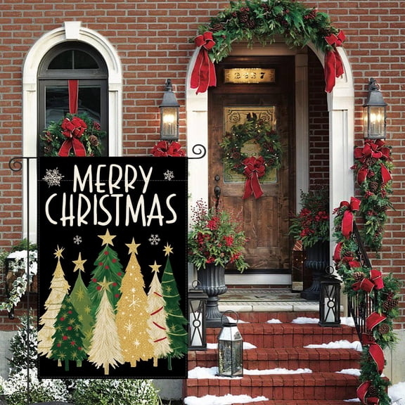 Merry Christmas Garden Flag, Christmas Trees Winter Holiday Yard Outdoor Flag Green, Winter Christmas Farmhouse Yard Outdoor Decoration