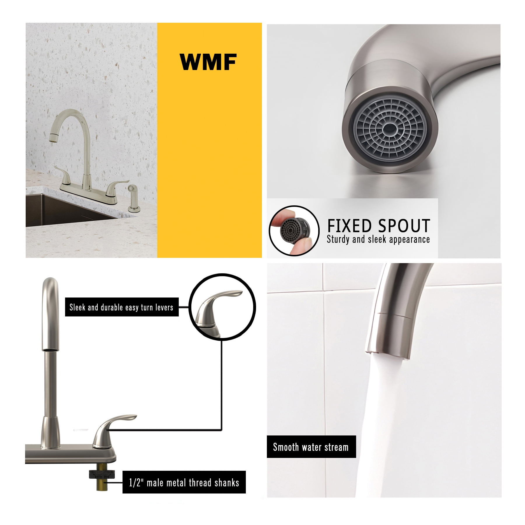 WMF 8235GNZMLP-BN Metal Silver 8 Inch Kitchen Faucet