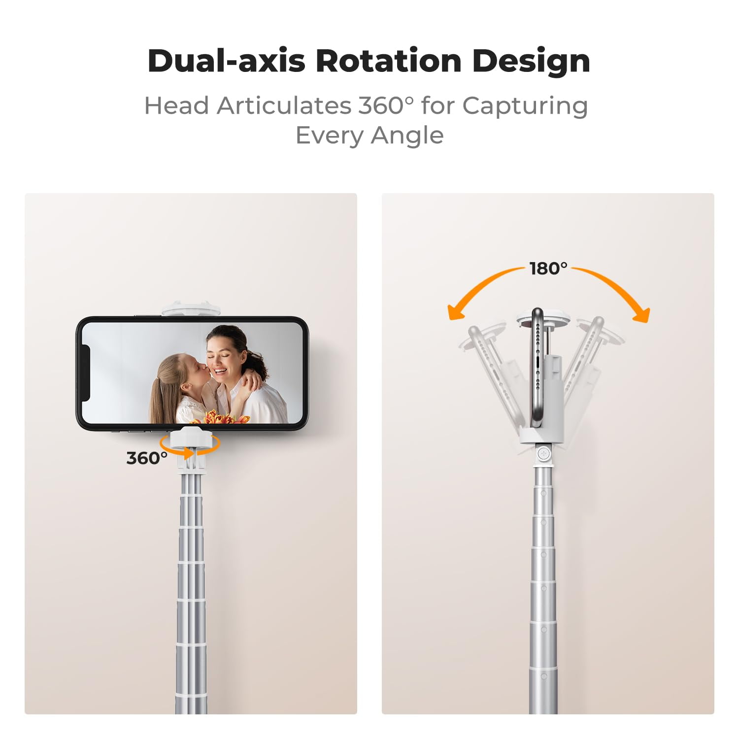 K&F CONCEPT 69" Selfie Stick, Pop Open & Quick Fold Phone Tripod, 360° Rotatable with Bluetooth Remote, Cell Phone Tripod for Travel, Live Streaming, Vloggers, White