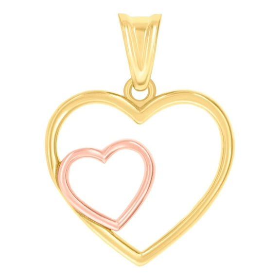 14k Two-tone Gold Womens Double Love Heart Charm Pendant Necklace 23.2x17.1mm Wide Pendant for Women