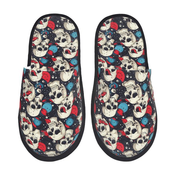 Balery rock record Skull artist Pantuflas de Casa de Felpa Silenciosas con Diseño Estampado, Zapatillas Cómodas Antideslizantes de Algodón para Interior-Medium