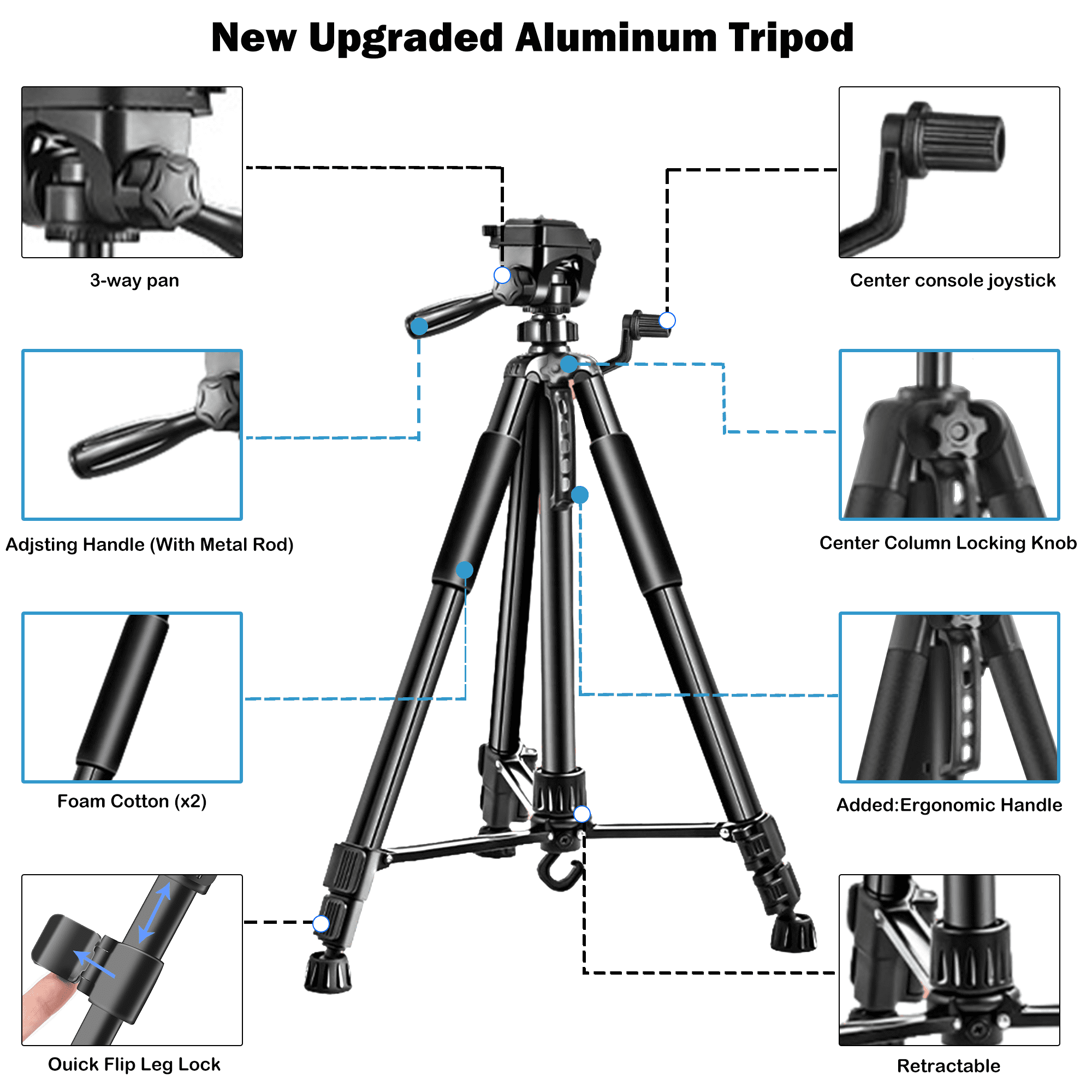TIKBBRMG Camera Tripod, 67'' Tripod for Camera Phone Video Recording, Professional Tripod Stand with Carry Bag and Phone Holder * 3, Lightweight Travel DSLR Tripod for Smartphone Live Streaming Vlog