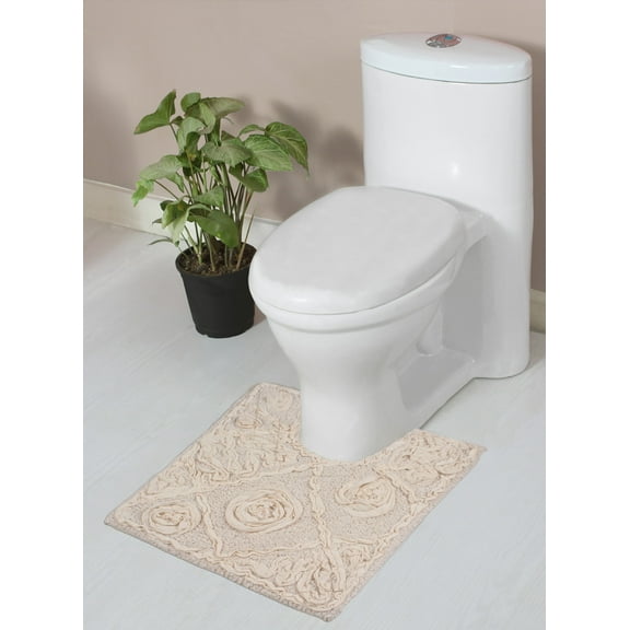 Home Weavers Modesto Collection Toilet Rugs U Shaped Contour Rug, Extra Thick Bathroom Rug, Non-Slip Contour Mat for Bathroom, 100% Cotton Soft & Absorbent, Machine Washable, 20"x20" Contour, Ivory