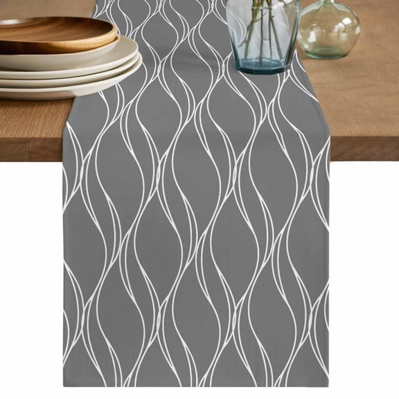 Table Runner 36 Inches Long for Kitchen Dining, Wavy Lines Dresser Scarf Farmhouse, Dining Table Decorations for Wedding/Parties, Abstract Minimalist Pattern Gray 13 x 36 In