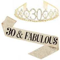 TY "30 and Fabulous" Sash & Rhinestone Tiara Set - 30th Birthday Sash 30 Birthday Gifts Party Favors,gold