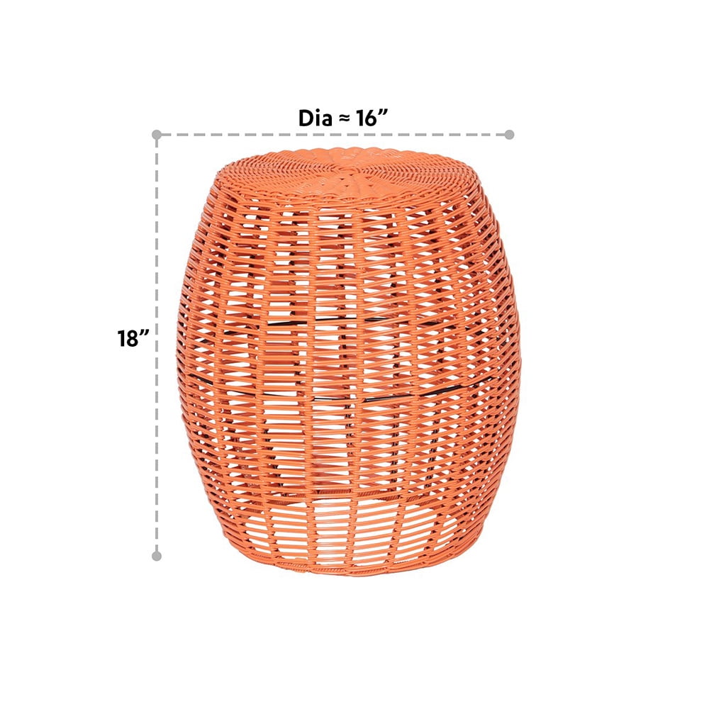 Abble Patio Side Table, Wicker Small Round Metal End Table, Rattan Accent Table for Outside Garden Stool, Outdoor Ottoman - Orange