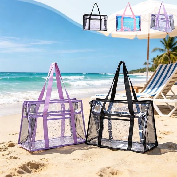 Waterproof Clear Beach Bag with Zipper Large Jelly Tote for Women Travel Pool Cruise and Beach Vacation Use