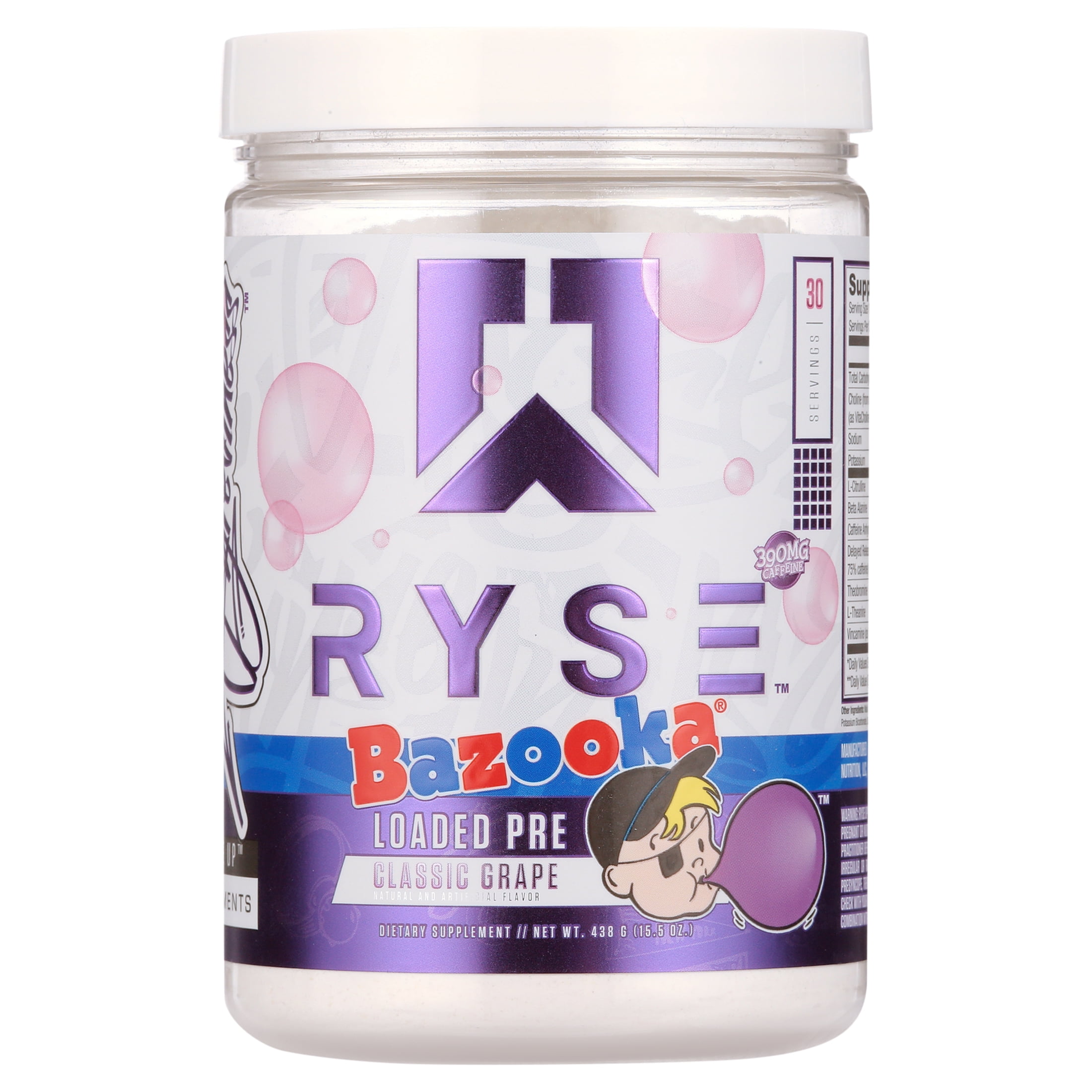 RYSE Supplements Loaded Pre Workout, Bazooka Grape, 30 Servings