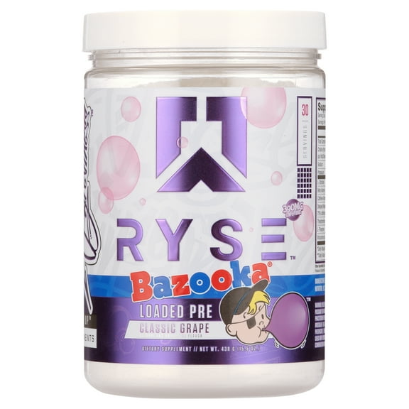 RYSE Loaded Pre Workout, Bazooka Grape, 30 Servings
