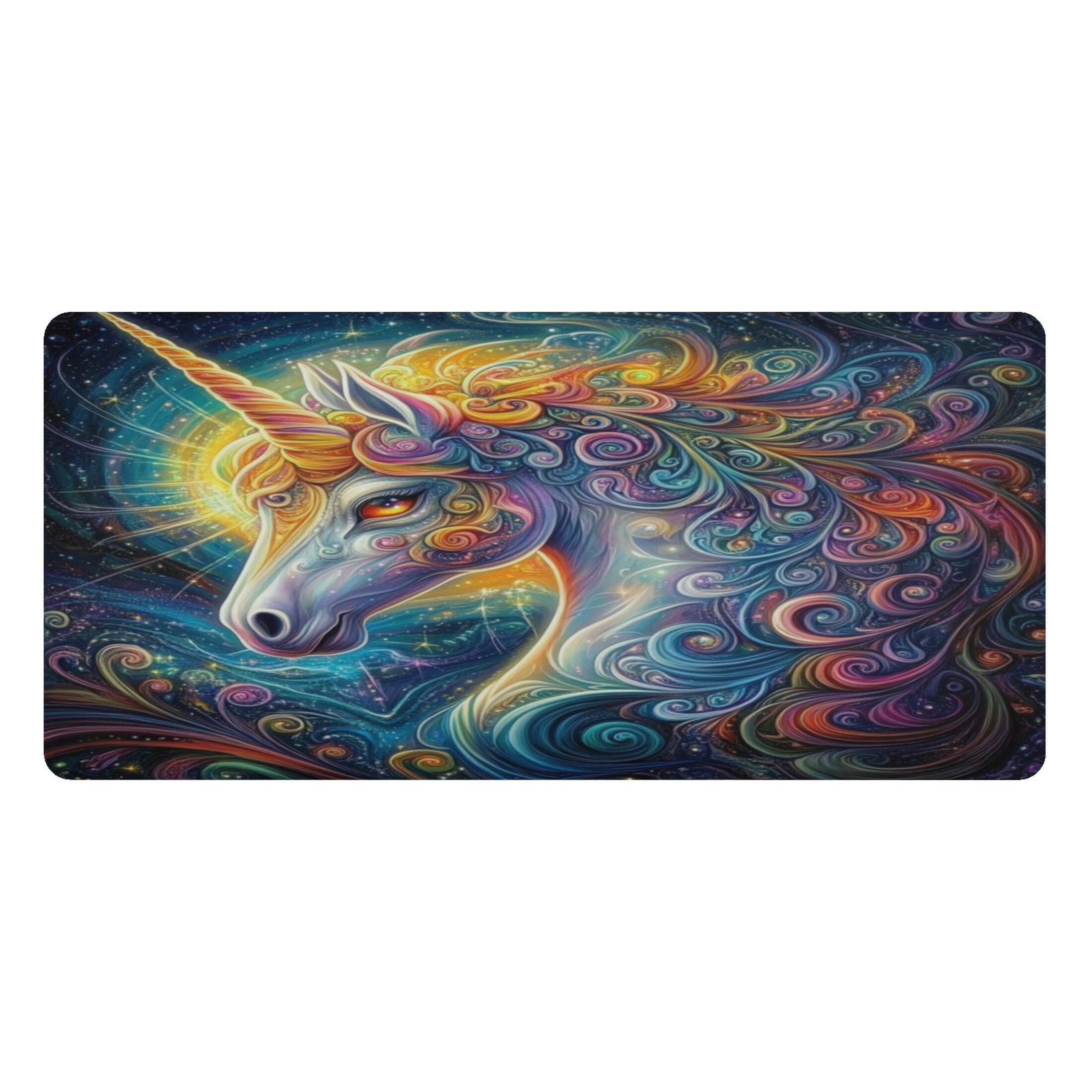 Leather Keyboard and Mouse Desk Mat Office Desk Accessories Protective Office Desk Decor Desk Pad Mat for Gaming, Work from Home, Office Psychedelic Art Unicorn 16.5" x 35.4"