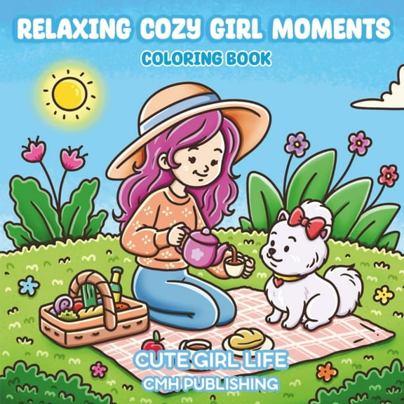 Relaxing Cozy Girl Pet Moments Coloring Book