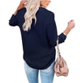 thumbnail image 2 of Camisa Diosun para mujer, cuello en V, cuello en V, manga larga, azul oscuro, 2 of 4