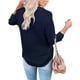 thumbnail image 2 of Camisa Diosun para mujer, cuello en V, cuello en V, manga larga, azul oscuro, 2 of 4