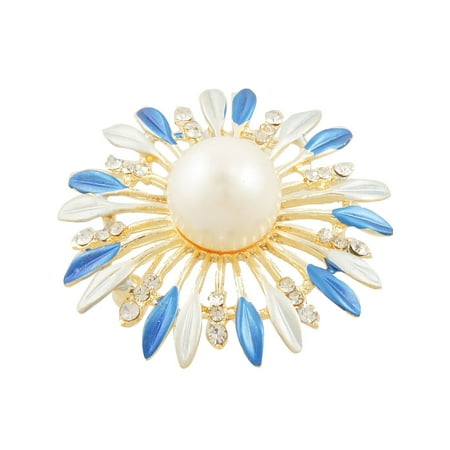 - Two Tone Blue Flower Rhinestone Metal Pin Brooch
