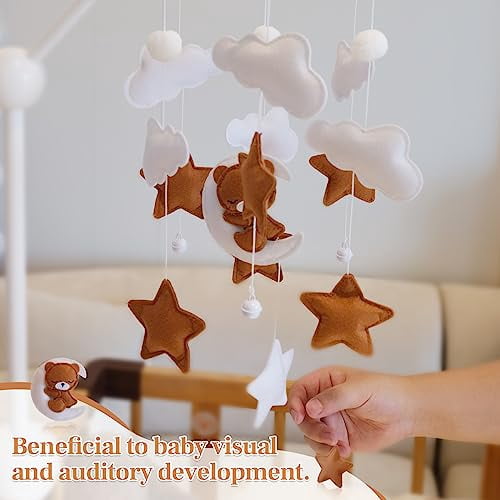 HYPERLIVING Baby Crib Mobile - Bear Mobile for Crib, Felt Cloud Nursery for Boys and Girls, Baby Bassinet Mobile Toy - Shower Set for Infant Bedroom Hanging Decoration