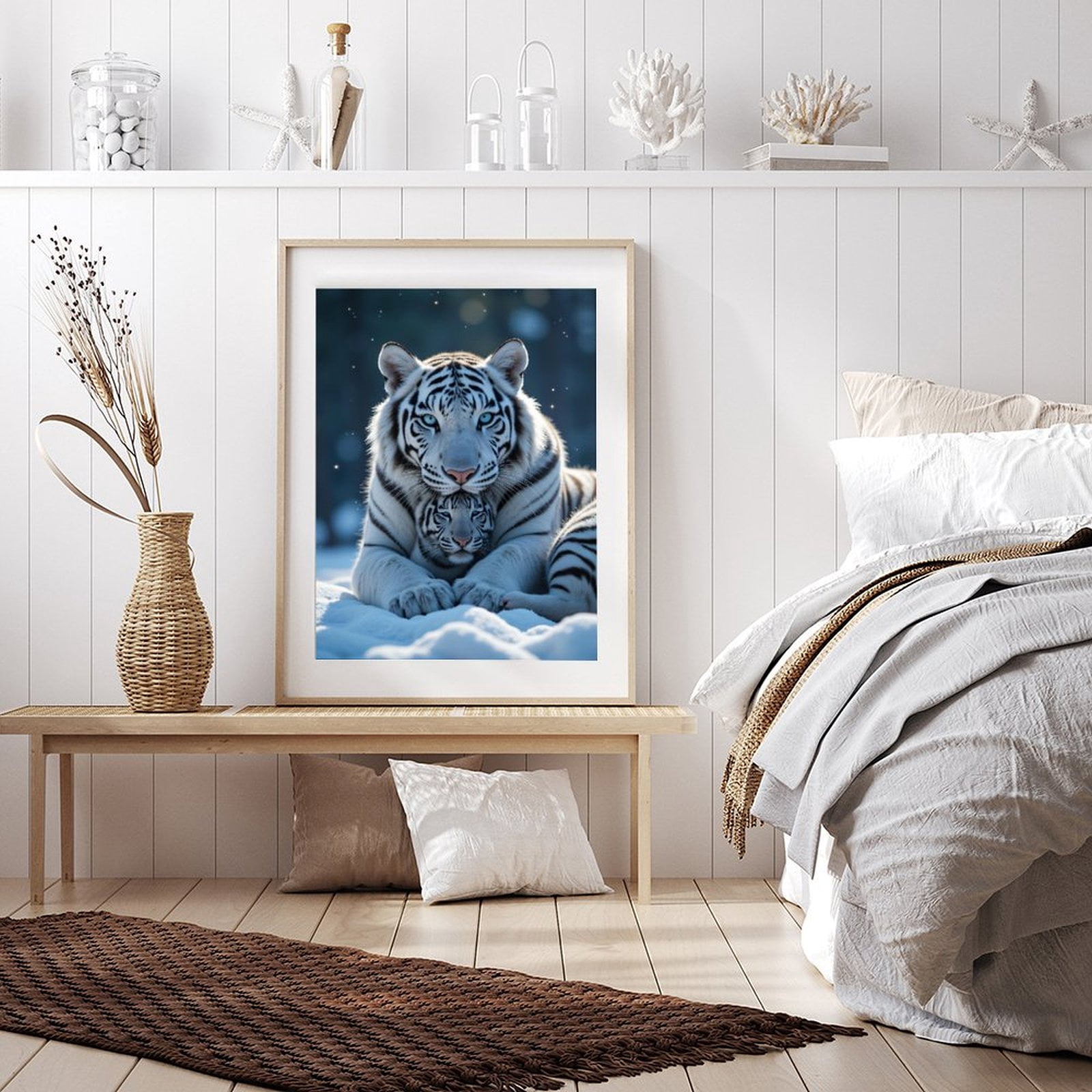 Diamond Art Kit for Adults, Majestic White Tigers Snow Sparkle Diamond Painting for Adults Beginners, 5D DIY Diamond Art Painting Kits, Colorful Diamond Painting Craft for Home Decor 12x16