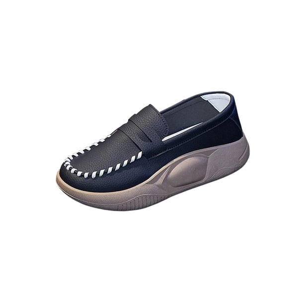 Zapatos casuales de PU para mujer, cómodos, suaves, con plataforma, estilo urbano, suela gruesa, sin cordones negro 39